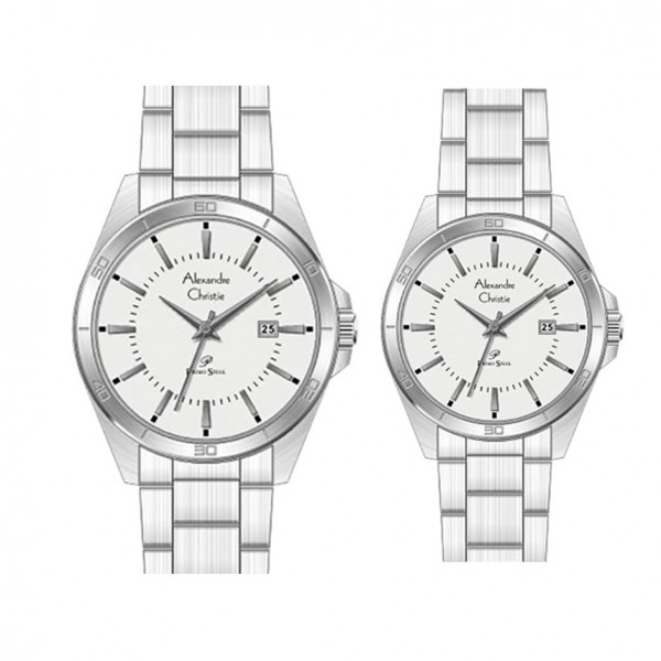 Alexandre Christie AC 1011 Silver White Steel Couple